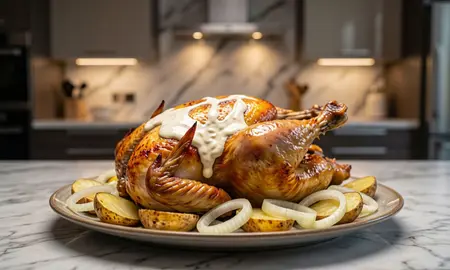 Курица в майонезе с луком и картошкой в духовке: пошаговый рецепт