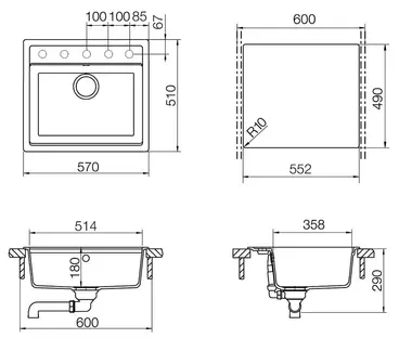 Мойка SCHOCK  Nemo 60 (N-100) Cristalite 570x510 оникс фото 3 в Ростове-на-Дону