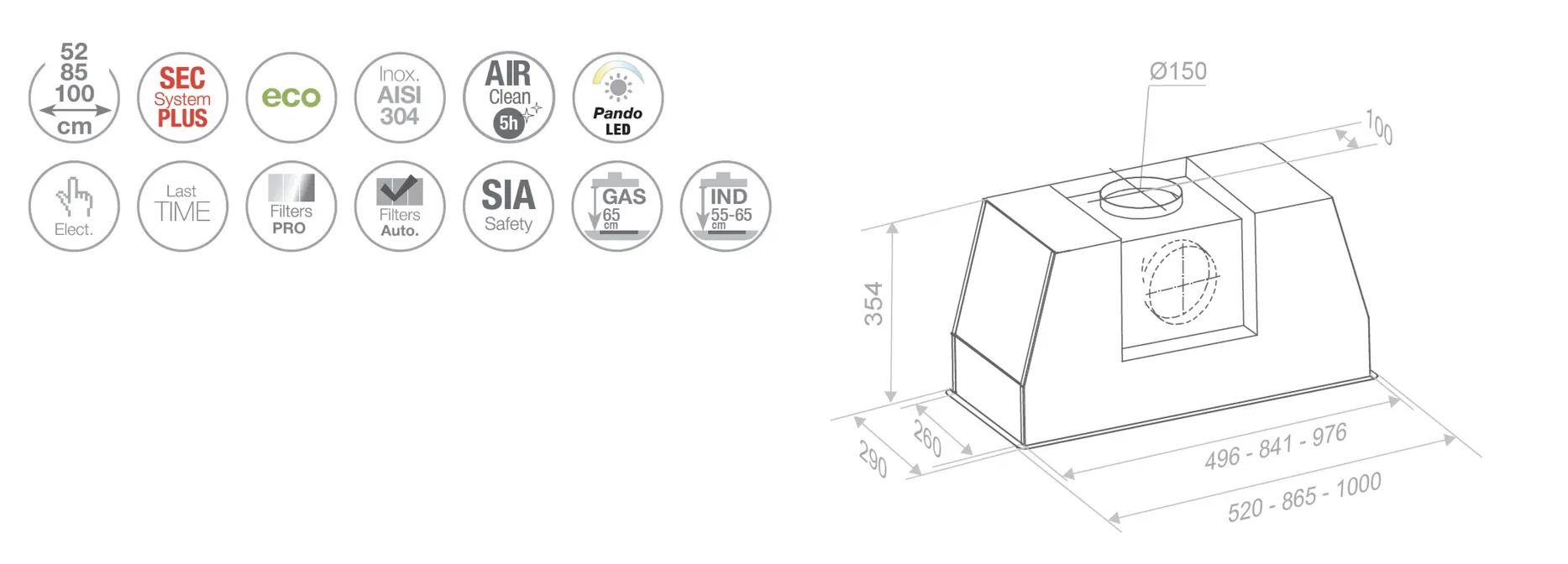Вытяжка PANDO PRO/52 INOX V.850 SEC фото 2 в Ростове-на-Дону