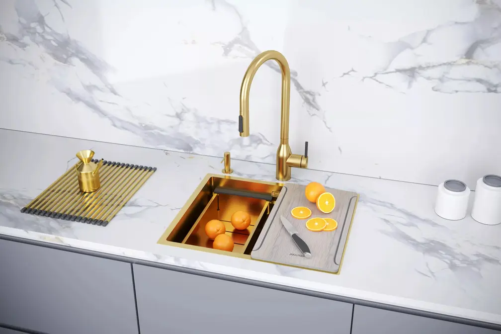 Мойка Paulmark NEXT-MULTI SINK 54 UNI PM785445-BG брашированное золото фото 7 в Ростове-на-Дону