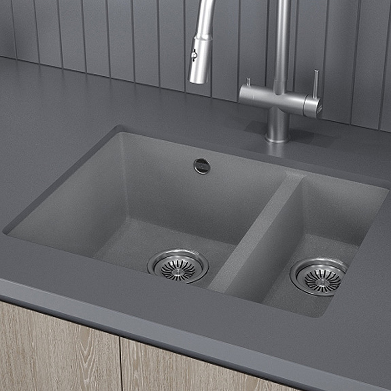 Мойка кухонная KUCHENSTERN UNDER 60-2 102TN10 Титан фото 3 в Ростове-на-Дону
