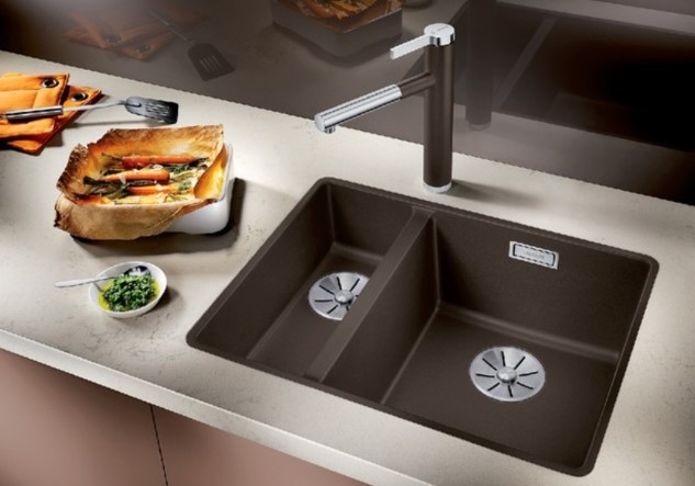 Мойка Blanco SUBLINE 340/160-U SILGRANIT чаша справа, отводная арматура InFino® в Ростове-на-Дону