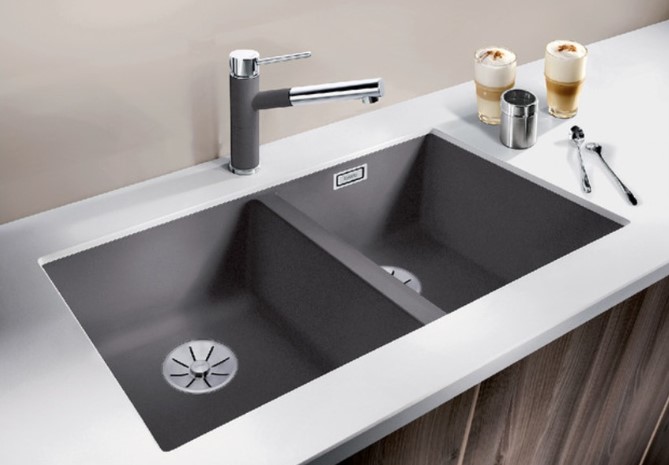 Мойка Blanco SUBLINE 350/350-U SILGRANIT отводная арматура InFino® в Ростове-на-Дону