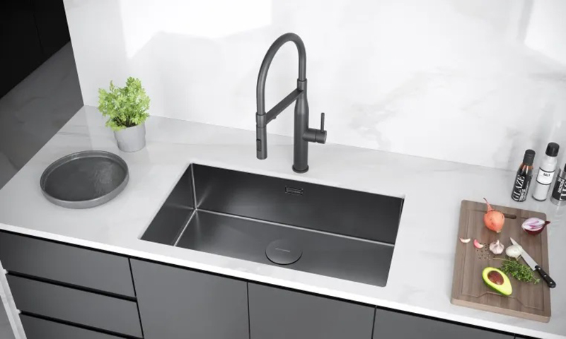 Мойка кухонная KUCHENSTERN KRAFT 80 504GM50 Вороненая сталь фото 2 в Ростове-на-Дону